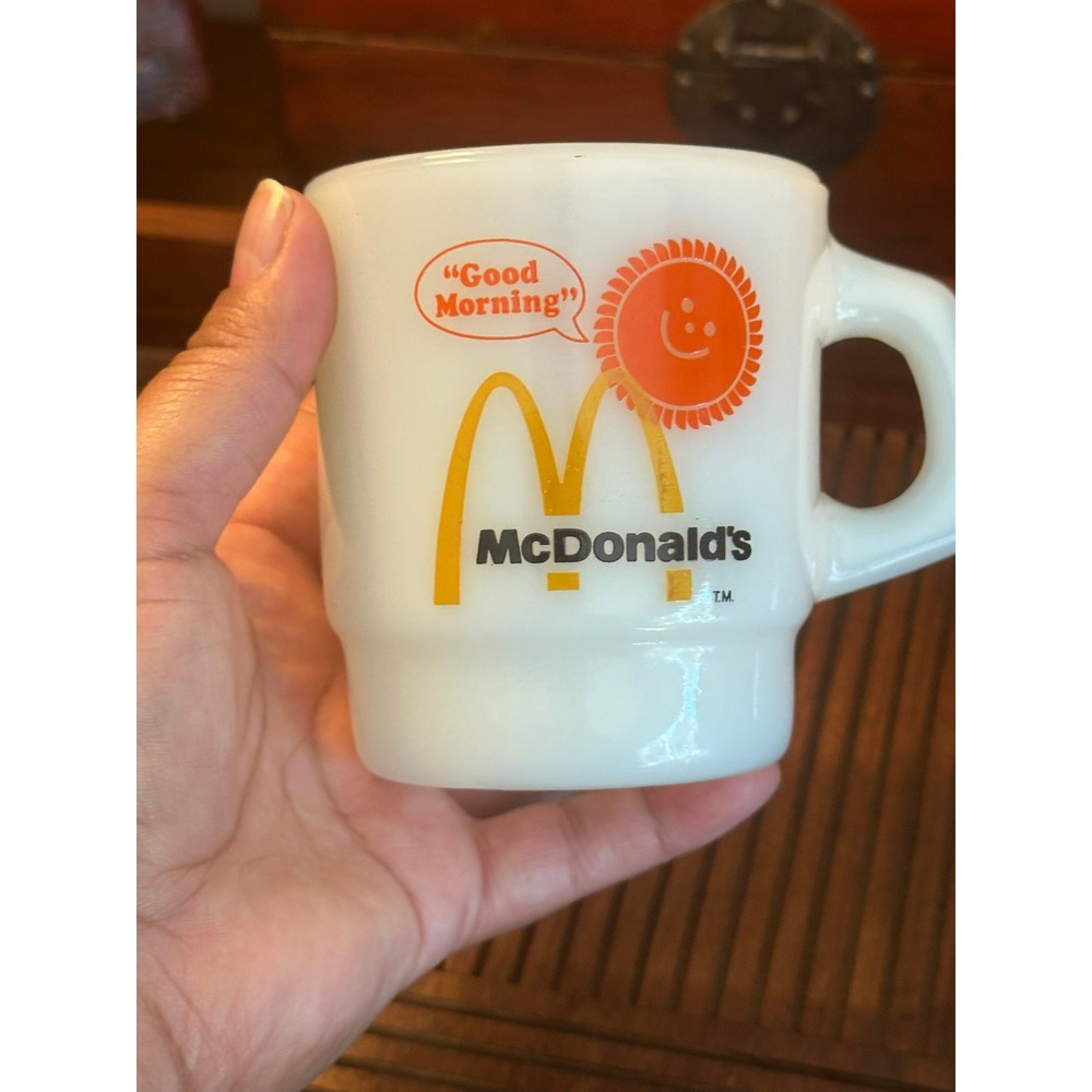 Vintage McDonald's Anchor Hocking Fire-King Milk Glass Good Morning Sun Mug USA - Picture 4 of 9